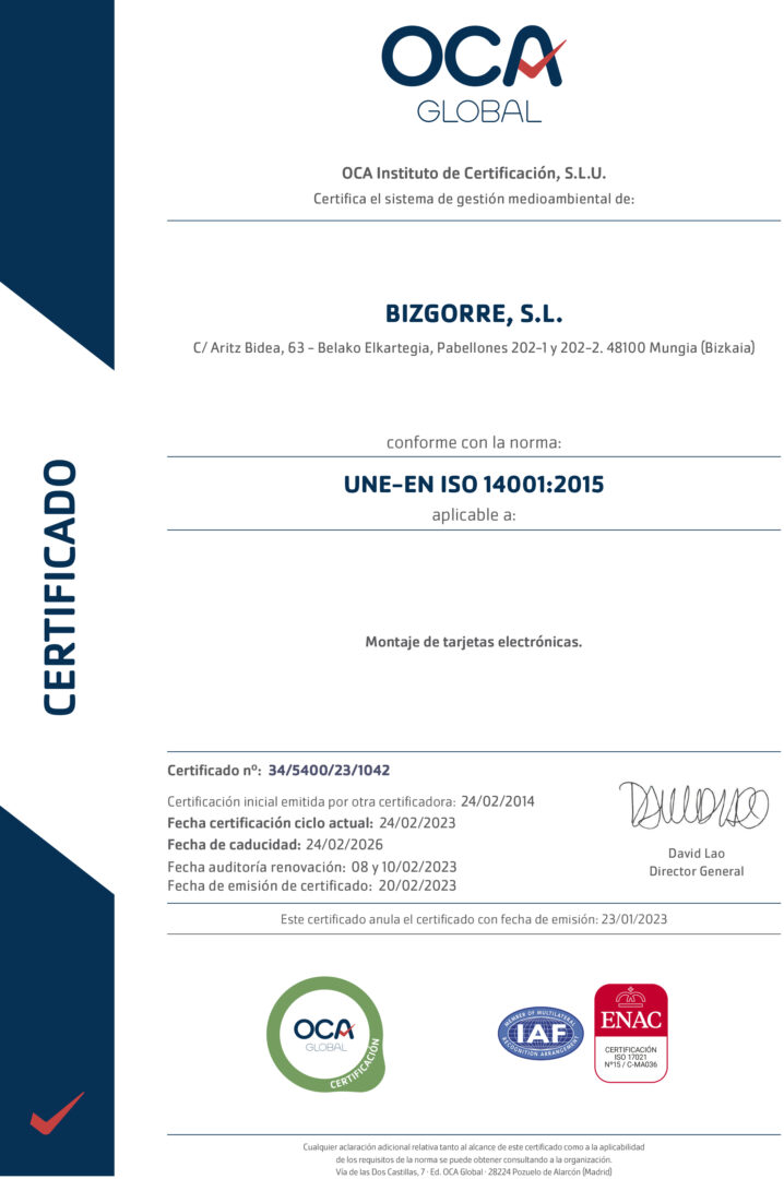 certificado de calidad ISO 14001:2015