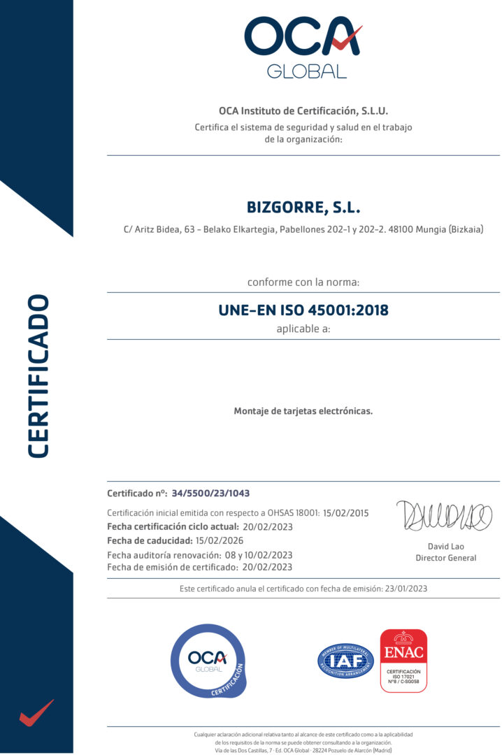 certificado de calidad ISO 18001:2007